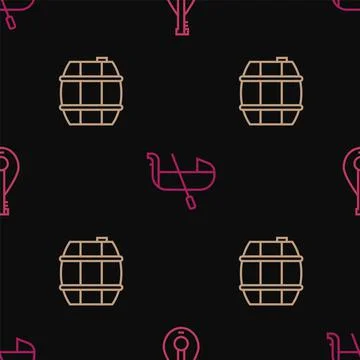 Set line Mandolin, Barrel for wine and Gondola on seamless pattern. Vector イラスト素材