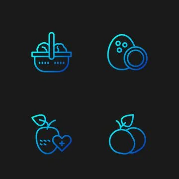 Set line Mango fruit, Healthy, Basket and food and Coconut. Gradient color icons Stock Illustration
