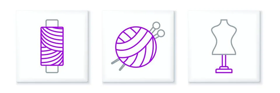 Set line Mannequin, Sewing thread on spool and Yarn ball with knitting need.. イラスト素材