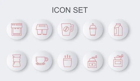 Set line Manual coffee grinder, Pour over maker, Coffee cup, machine, to go, and Ilustração Stock