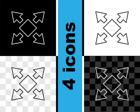Set line Many ways directional arrow icon isolated on black and white Stock Illustration