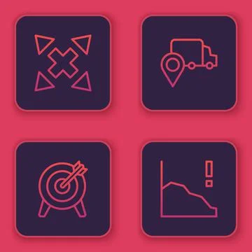 Set line Many ways directional arrow, Target, Delivery tracking and Financial Stock Illustration