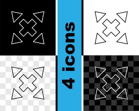 Set line Many ways directional arrow icon isolated on black and white Ilustración de archivo