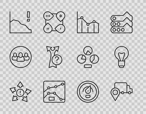 Set line Many ways directional arrow, Delivery tracking, Pie chart infographic Stock Illustration