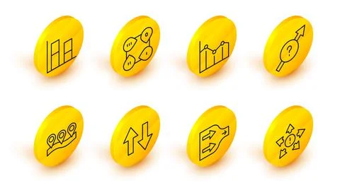 Set line Many ways directional arrow, Arrow, Location, Pie chart infographi.. Stock Illustration