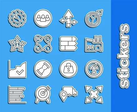 Set line Many ways directional arrow, Digital speed meter, Factory, Arrow, .. Ilustración de archivo