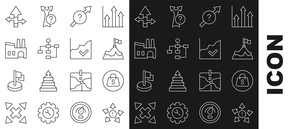 Set line Many ways directional arrow, Shopping bag with Sale, Mountains fla.. Stock Illustration