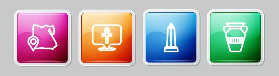 Set line Map of Egypt, Cross ankh, Obelisk Alexandria and Egyptian vase Ilustración de archivo