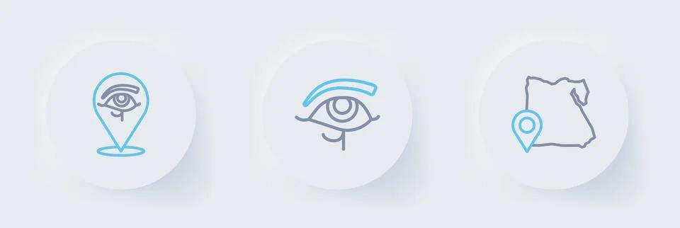 Set line Map of Egypt, Eye Horus and  icon. Vector Stock Illustration