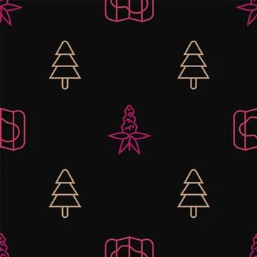 Set line Map of Iceland, Tree and Lupine flower on seamless pattern. Vector Stock Illustration