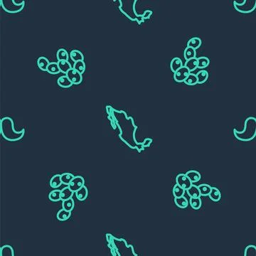 Set line Map of mexican, Cactus and Mustache on seamless pattern. Vector Stock Illustration
