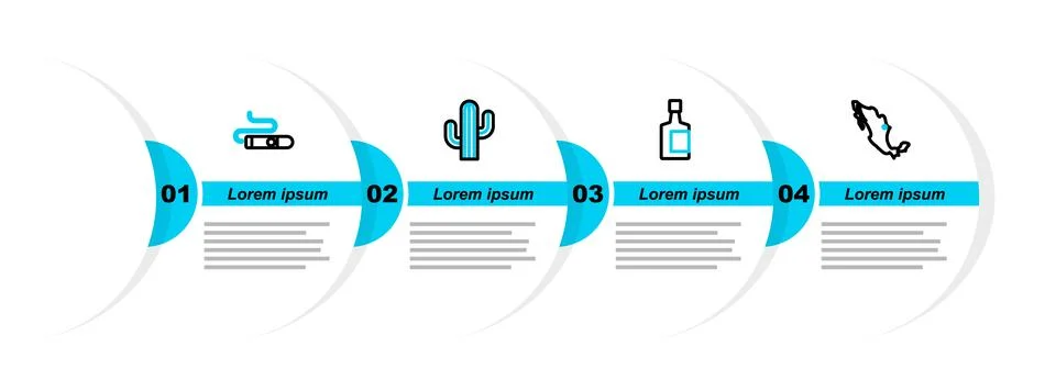 Set line Map of mexican, Tequila bottle, Cactus and Cigar icon. Vector Stock Illustration