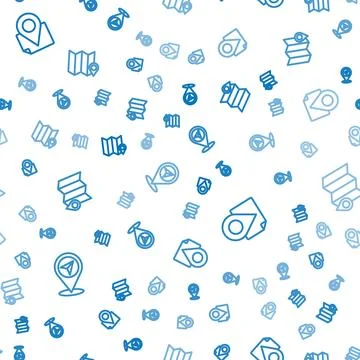 Set line Map pin, Folded map with location marker and on seamless pattern Stock Illustration