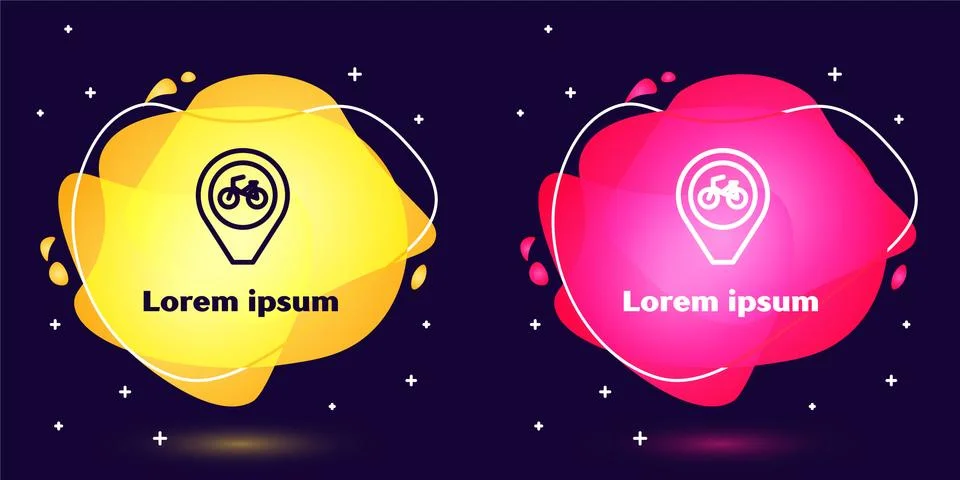 Set line Map pointer with bicycle icon isolated on blue background. Abstract Stock Illustration