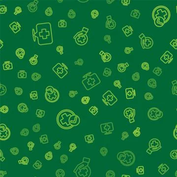 Set line Map pointer with cross hospital, Cross medical and on seamless pattern Stock Illustration