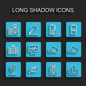 Set line Map pointer with heart, Invisible or hide, Dental clinic, Medical Stock Illustration