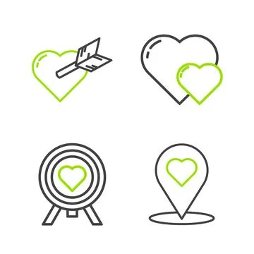 Set line Map pointer with heart Heart the center of darts target aim and Amou Stockillustratie