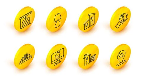 Set line Map pointer with house, House, Computer monitor smart home, Swimming Stockillustratie