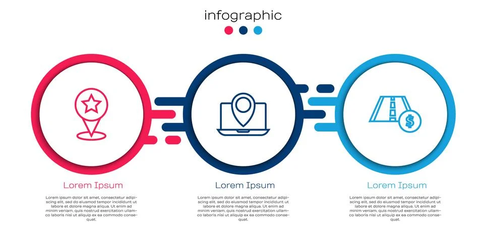 Set line Map pointer with star, Laptop location marker and Toll road traffic Stockillustratie