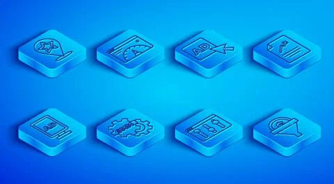 Set line Map pointer with star, Website statistic, Advertising, Social media Stock Illustration