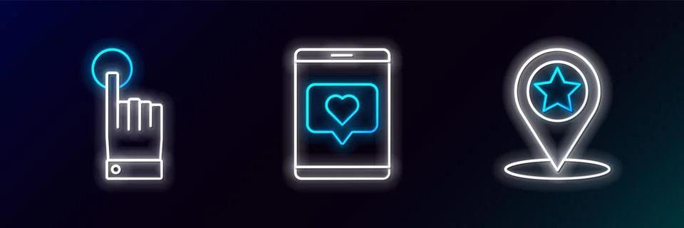 Set line Map pointer with star, Hand touch and tap gesture and Mobile phone like イラスト素材