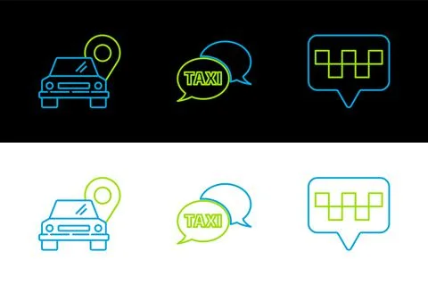Set line Map pointer with taxi, and Taxi call telephone service icon. Vector Stock Illustration