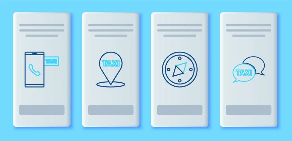 Set line Map pointer with taxi, Compass, Taxi call telephone service and  i.. Stock Illustration