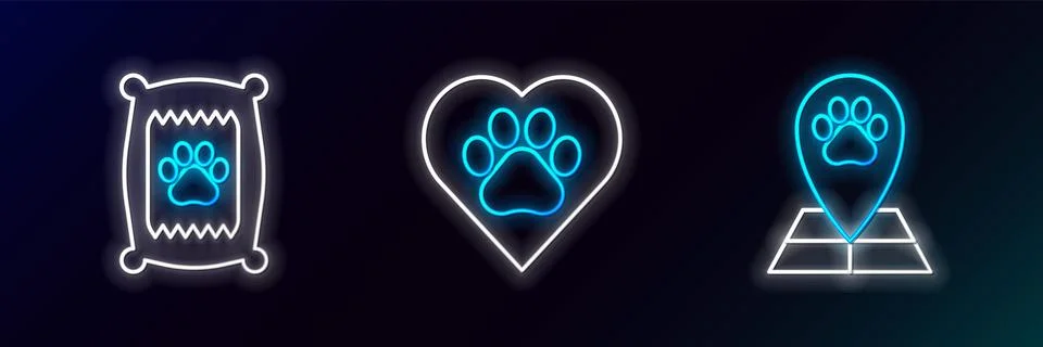 Set line Map pointer with veterinary medicine hospital, Bag of food for dog and Stock Illustration