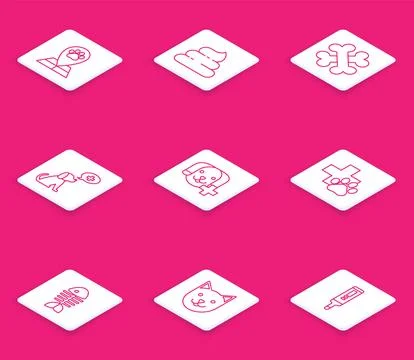 Set line Map pointer with veterinary medicine hospital, Shit, Crossed bones.. Stock Illustration