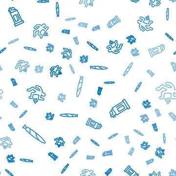 Set line Marijuana joint, Pepper spray and Crime scene on seamless pattern Stock Illustration