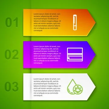 Set line Marijuana joint, Rolling paper, or cannabis olive oil and Plastic ba Stock Illustration