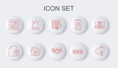 Set line Marked key, Document and lock, Server security with, Password Stock Illustration