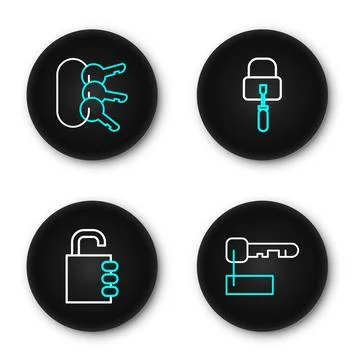 Set line Marked key, Safe combination lock, Lock picks for picking and Bunc.. Stock Illustration