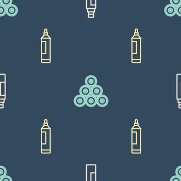 Set line Marker pen, and Paint spray can on seamless pattern. Vector Stock Illustration