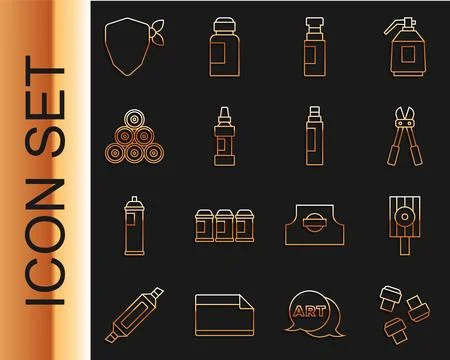 Set line Marker pen attachment, Spray can nozzle cap, Bolt cutter, Paint spray Stock Illustration