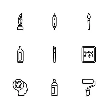 Set line Marker pen, Computer with design program, Paint roller brush, Feat.. Stock Illustration