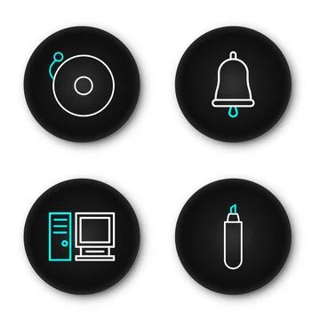 Set line Marker pen, Computer monitor, Ringing bell and alarm icon. Vector 库存插图