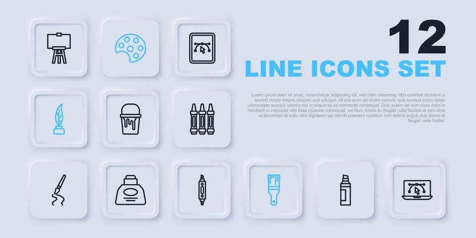 Set line Marker pen, Computer with design program, Paint bucket, brush, Fea.. 스톡 일러스트