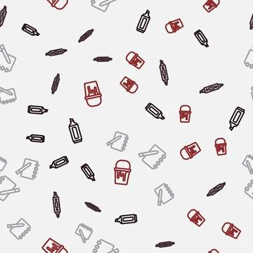 Set line Marker pen, Notebook and Paint bucket on seamless pattern. Vector Stock Illustration