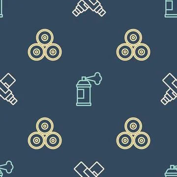 Set line Marker pen, Paint spray can and on seamless pattern. Vector Stock Illustration