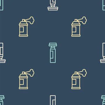 Set line Marker pen, Paint spray can and on seamless pattern. Vector Stock Illustration