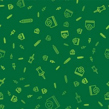 Set line Marker pen, Push pin and Audio book on seamless pattern. Vector Illustrazione stock