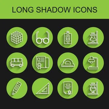 Set line Marker pen, Triangular ruler, Rubik cube, Certificate template, Glass Stock Illustration