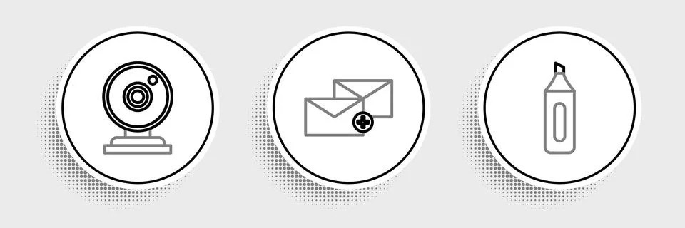 Set line Marker pen, Web camera and Envelope icon. Vector Illustrazione stock