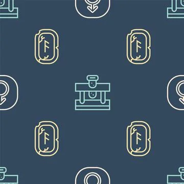 Set line Mars, Magic runes and Bottle with potion on seamless pattern. Vector イラスト素材