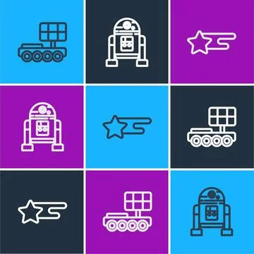 Set line Mars rover, Falling star and Robot icon. Vector 库存插图