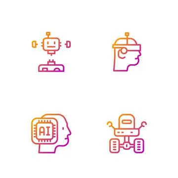 Set line Mars rover, Humanoid robot, Disassembled and Smart glasses. Gradient Stock Illustration