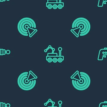Set line Mars rover, Radar and Ray gun on seamless pattern. Vector Stock Illustration