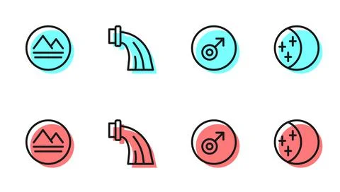 Set line Mars symbol, Earth element, Aquarius zodiac and Eclipse of the sun i Stock Illustration