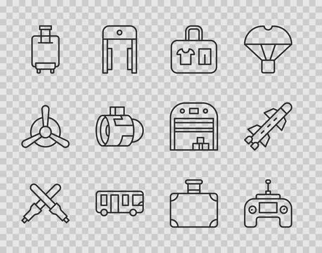 Set line Marshalling wands, Drone remote control, Suitcase, Airport bus, Je.. イラスト素材